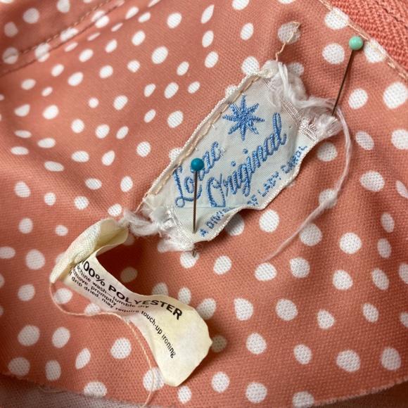 Vintage 70s Woman Lorac Original Dress Shift Muu Muu Peach White Polka Dots Midi - Picture 6 of 6